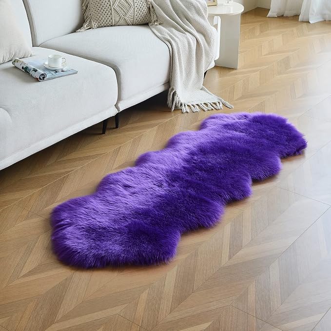 duduta Purple Faux Sheepskin Runner Rugs 2x6 ft, Fluffy Fur Couch Covers | Shag - Image 5