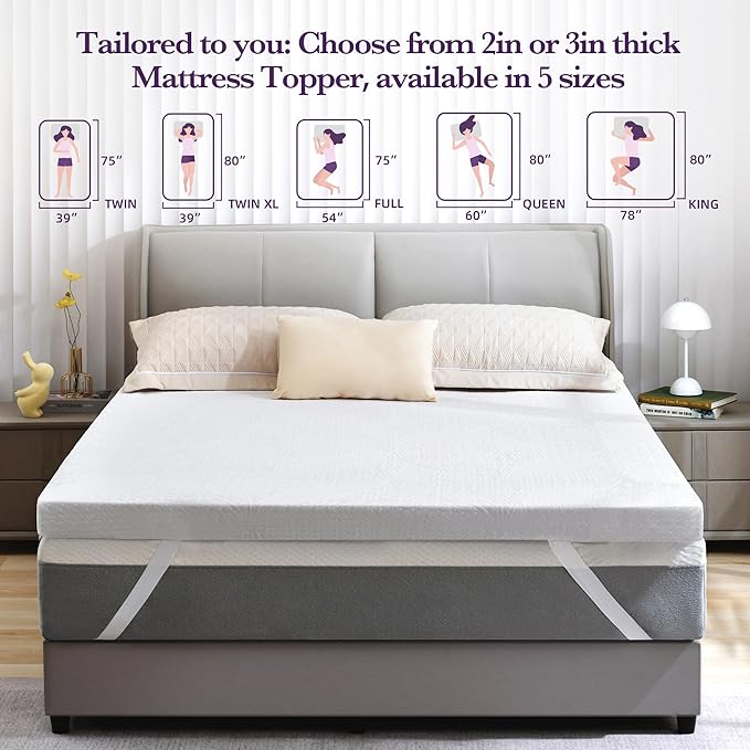 SINWEEK 3 Inch Gel Memory Foam Mattress Topper with Cooling Cover Ventilated Soft Mattress Pad, Bed Topper, CertiPUR-US Certified, Twin XL Size