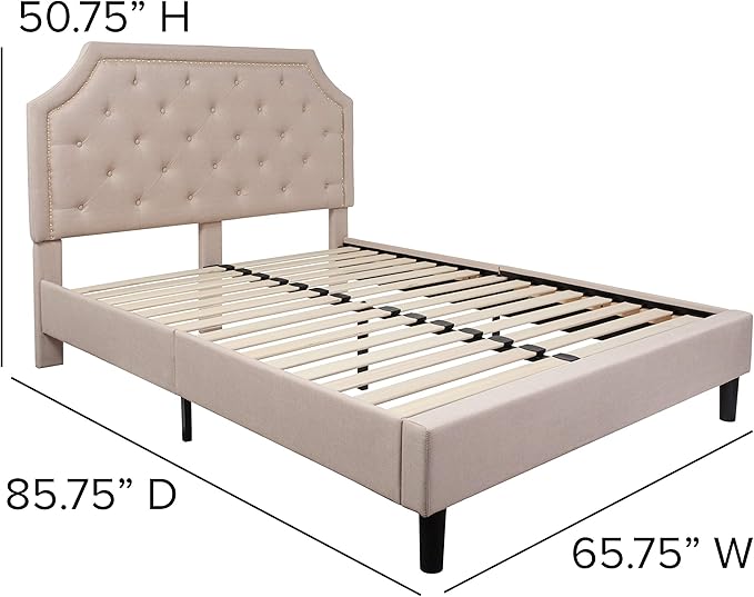 Flash Furniture Brighton Queen Size Tufted Upholstered Platform Bed in Beige Fabric