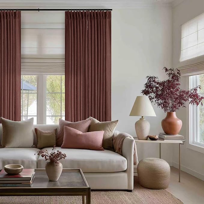 Linen Pinch Pleated Memory Trained Curtains Reddish Brown 96 Inches Long | Rust - Image 7
