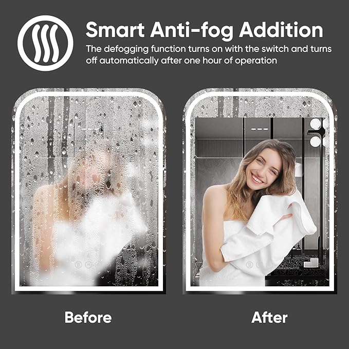 LED Bathroom Mirror, 48"x 32" LED Mirror with Lights for Bathroom, Lighted Vanity Mirrors for Wall, Anti-Fog, Dimmable, Tempered Glass, Memory Function, 3 Colors, Safe Use (White)