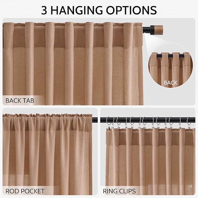 Peach Linen Curtains 90 Inch Long 2 Panels - Image 2
