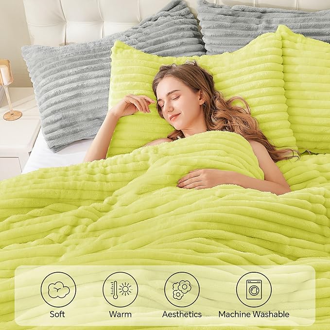 BEDELITE Fleece Queen Comforter Set -Super Soft & Warm Fluffy Charlock Bedding, Luxury Fuzzy Heavy Bed Set for Winter with 2 Pillow Cases