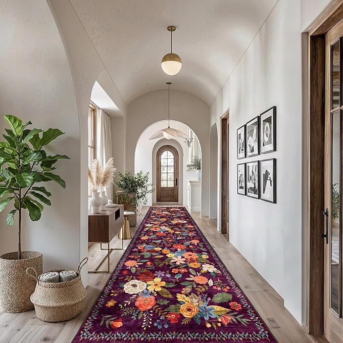 Purple Floral Hallway Runner Rug 2'6"x14' - Image 2