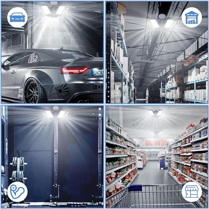 LED Garage Lights 1 Pack -180W, 18000LM 6500K Led Shop Light with 6+1 Deformable Panels, Basement Barn Light Garages Ceiling Lights, E26/E27 for Garage, Warehouse, Shop
