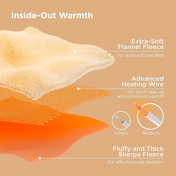 Bedsure Heated Blanket Queen Size, Dual Control Electric Blanket, Ivory | - Image 6