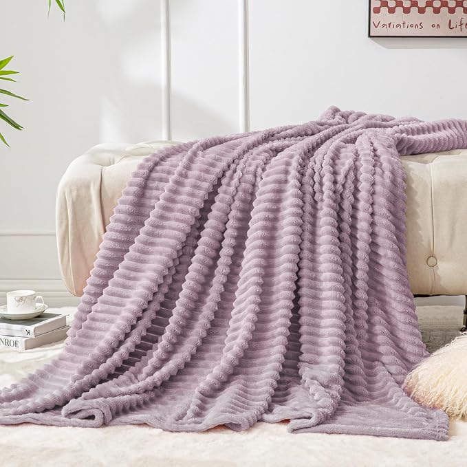 BEDELITE 3D Ribbed Dusky Violet Fleece Twin Blanket - Image 7