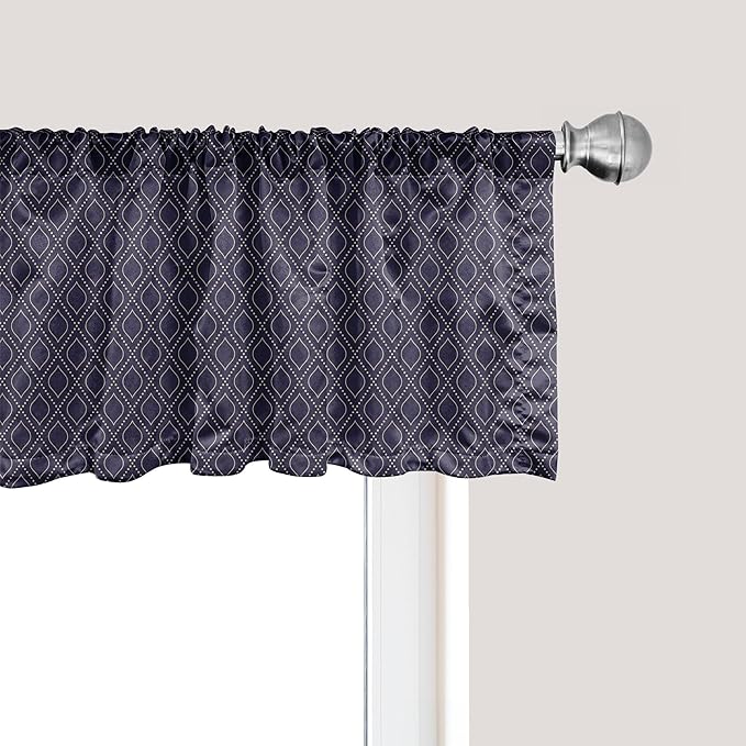 Ambesonne Navy Blue Window Valance, Geometric Dotted Pattern Design with Abstract Ogee Shapes Grid Ornament Tile, Curtain Valance for Kitchen Bedroom Decor with Rod Pocket, 54" X 18", Dark Blue Tan