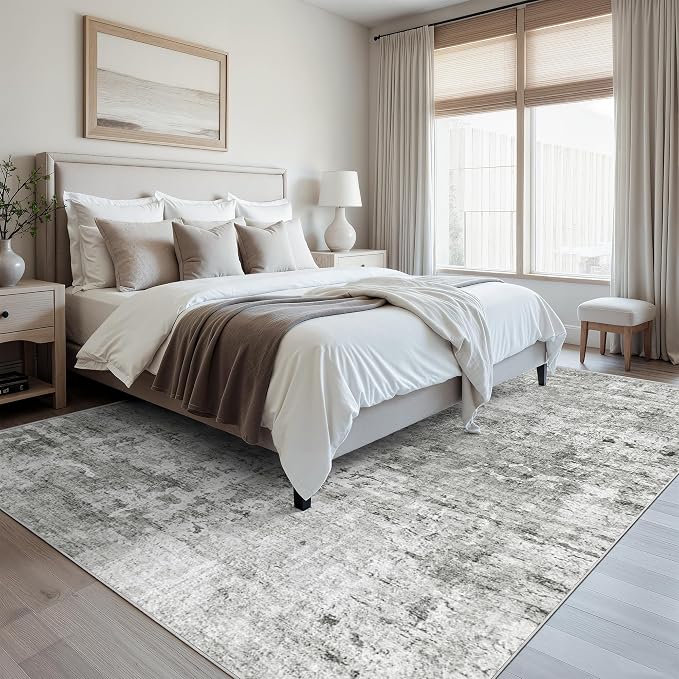 Soalmost Abstract Rug 8x10 Large Living Room Area Rugs Washable Gray/White | - Image 3