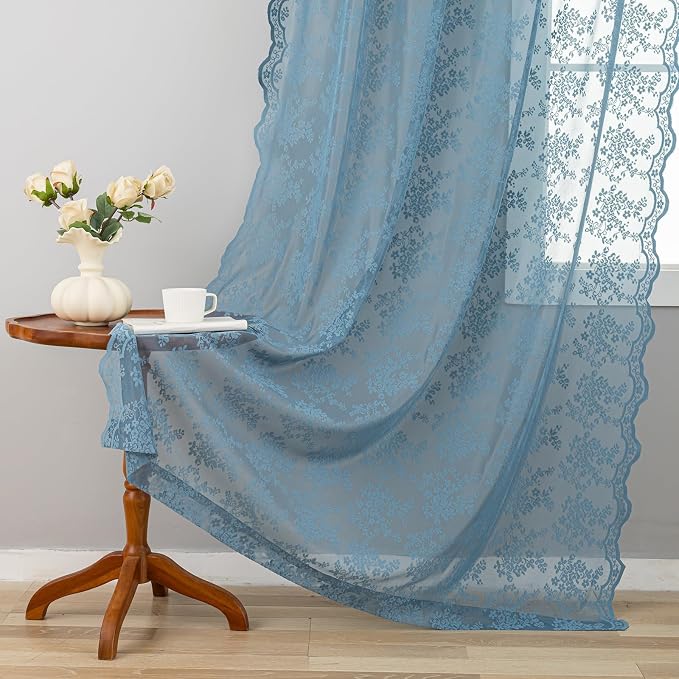 YJ YANJUN Vintage Lace Curtains 63 Inch Length - Image 2