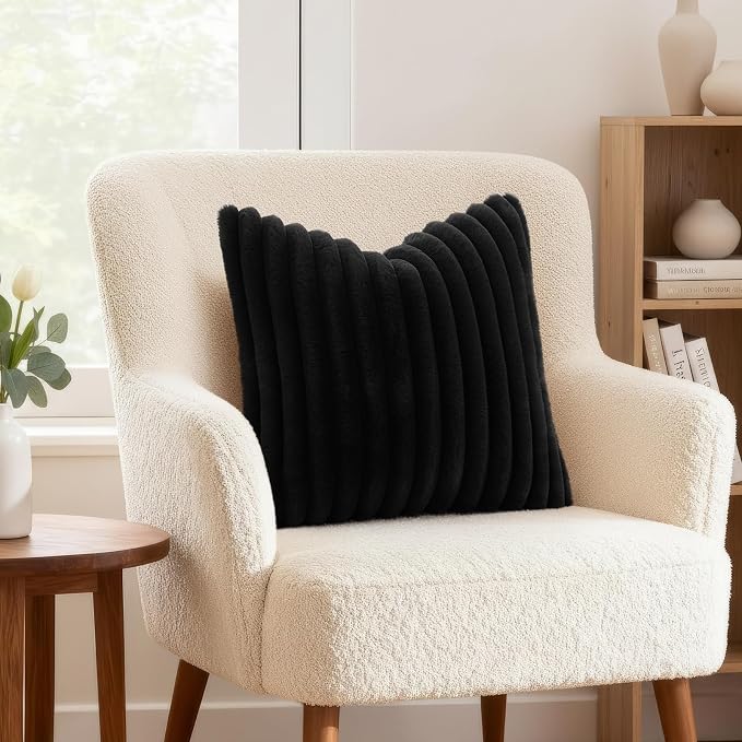 decorUhome Fall Faux Fur Throw Pillow Covers 12x20 Set of 2 Black | Decorative - Image 4