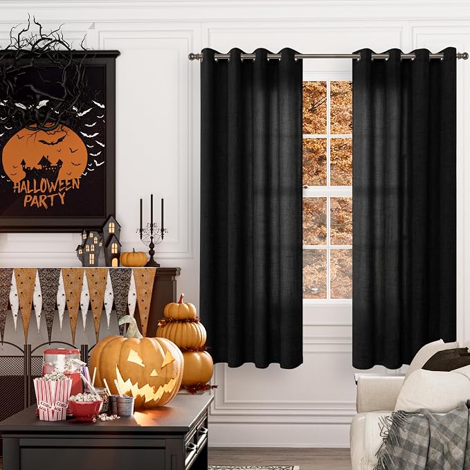 YoungsTex Black Linen Semi Sheer Curtains 72 Inches Long - Image 4