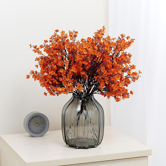 JAKY-Global Babys Breath Orange Silk Artificial Flowers 20 Bundle European Fake Silk Plants Decor Wedding Party Decoration Bouquets Real Touch DIY Home Garden (Orange 20pcs)