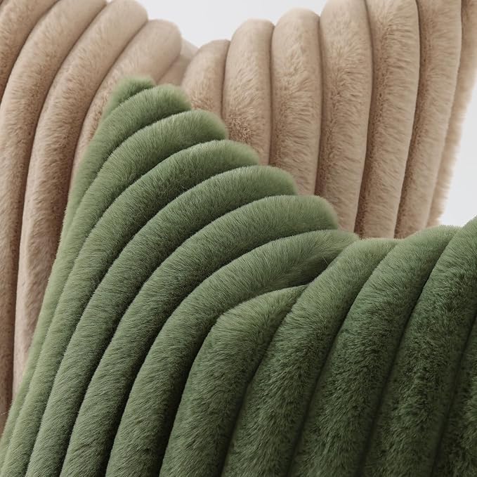 decorUhome Fall Faux Fur Throw Pillow Covers 12x20 Set of 2 Olive Green | - Image 3