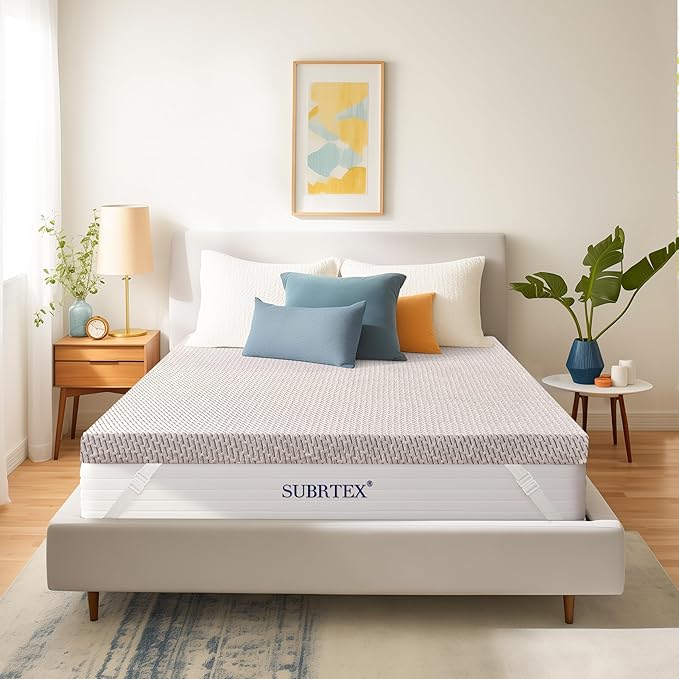 Subrtex Cover for Mattress Topper King Size 3 Inch (Only Cover) Mattress Topper Protector Bedding Removable Encasement with Zipper Closure