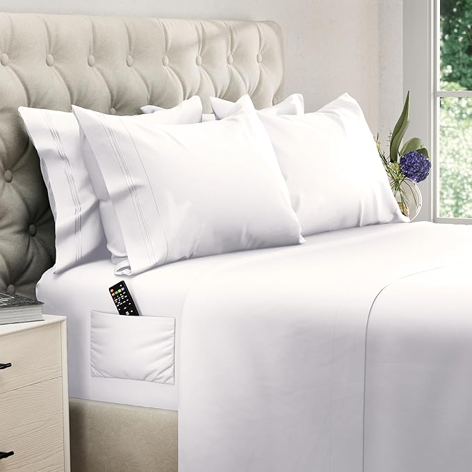 DREAMCARE King Size Sheets Set – 6 pcs Cooling Bed Sheets – up to 15” Deep Pocket King Sheet Set – 2500 Supreme Collection – Extra Soft 100% Brushed Microfiber Hotel Luxury with Side Pocket – White