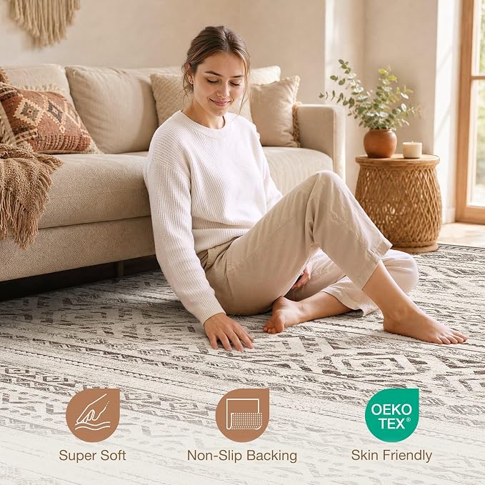 cotiled Boho 8x10 Area Rugs for Living Room: Large Moroccan Washable Rug | - Image 4