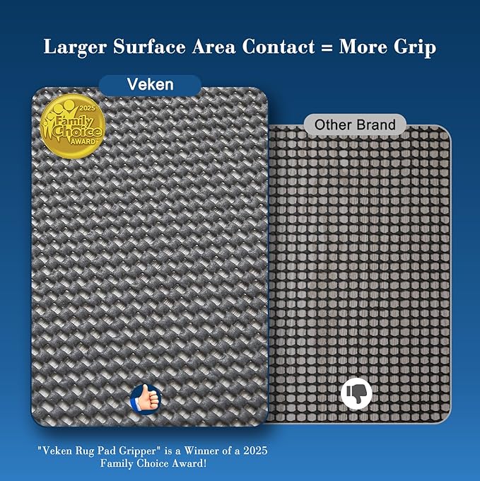 Veken 8x10 Ft Rug Pad Gripper for Hardwood Floors, Non Slip Dark Grey Rug Pads for Area Rugs, Thick Rug Grippers for Tile Floors, Under Carpet Anti Skid Mat, Keep Your Rugs Safe and in Place
