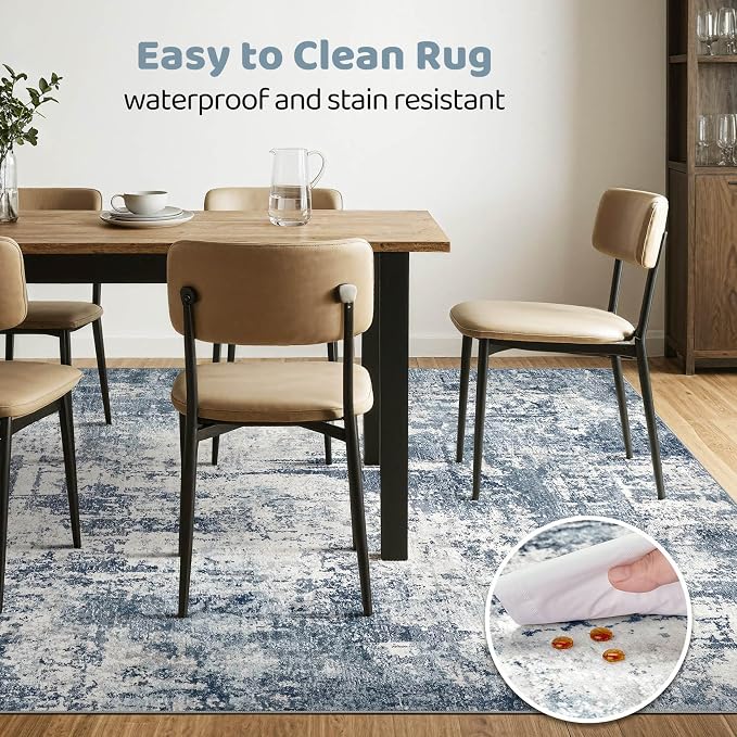 LOONGRUG 6x9 Area Rugs Washable Neutral Modern Living Room Rug White Blue | - Image 6