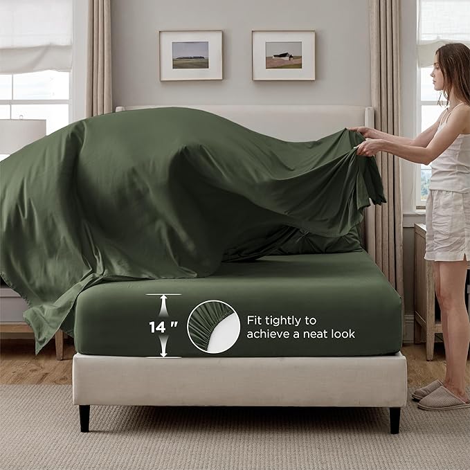 Bedsure Oversized King Comforter Set Olive Green - Bed in a Bag Bedding Set 7 Pieces, GentleSoft™ Pintuck Bed Set Gift for Family, Pinch Pleat Olive Green Comforter with Sheets, Pillowcases & Shams