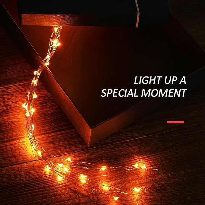 Mikasol Fairy Lights Battery Operated, 2 Pack Mini 3*AAA Battery Powered Copper Wire Led Starry String Lights Firefly Lights for Bedroom, Christmas, Parties, Decoration (5m/16ft Orange)