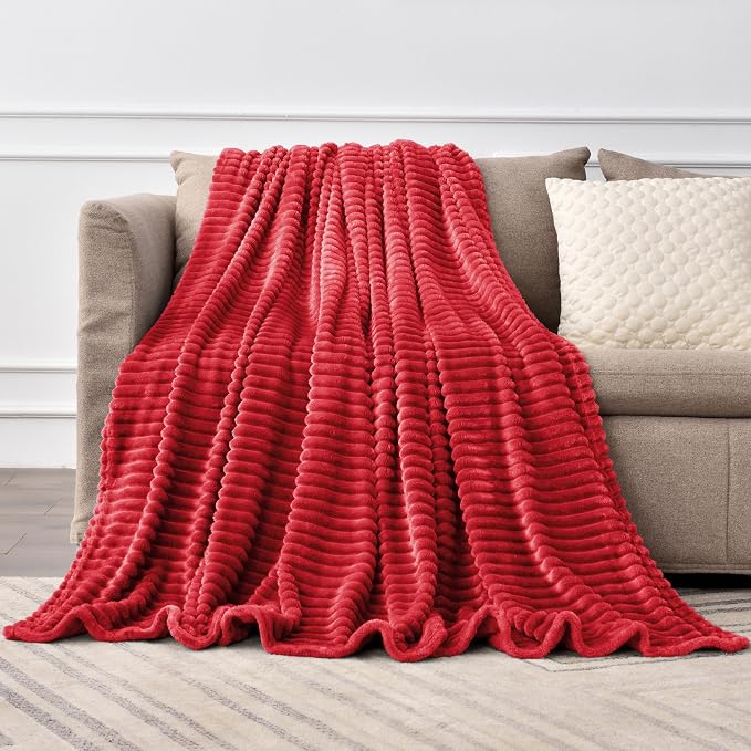 BEDELITE 3D Ribbed Jacquard Red Fleece Twin Blanket - Image 7