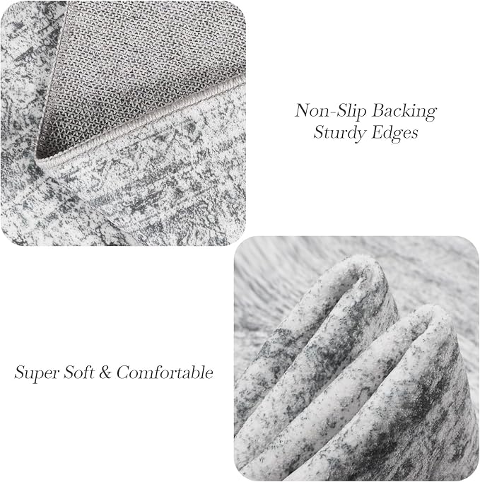 Soalmost 6x6 Grey Round Rug 6ft Circle Living Room Area Rugs Non-Slip | - Image 6