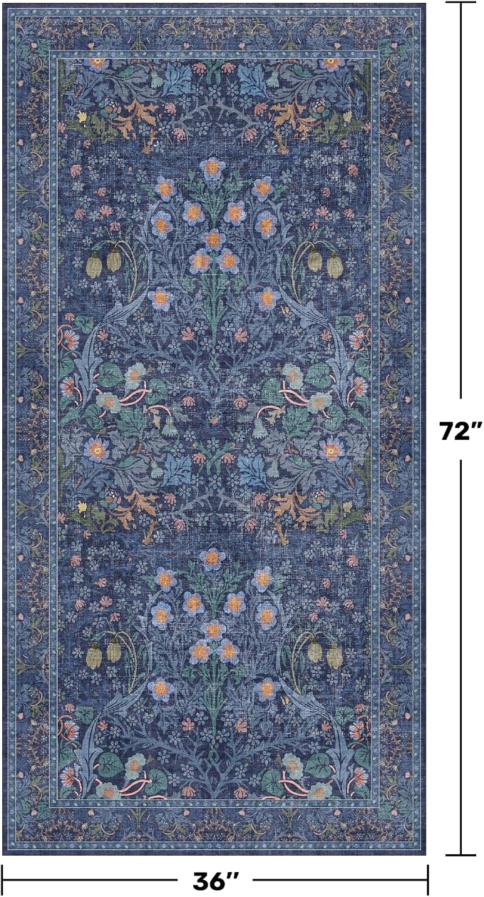 Vintage Dark Blue 3x6 Runner Rugs - Image 2