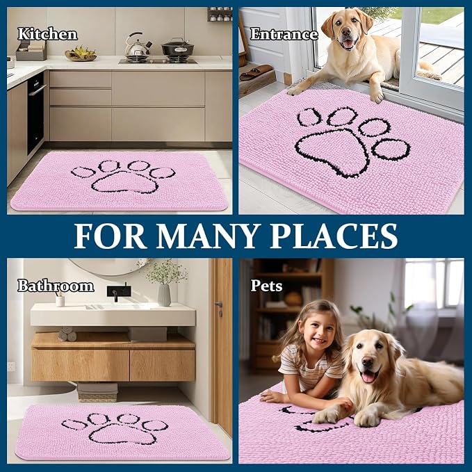 OLANLY Dog Door Mat for Muddy Paws 48x30, Paw Print Design Chenille Mud Mat | - Image 8