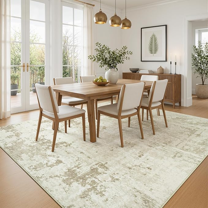 Rugflix 5x7 Area Rugs for Living Room, Washable Linen Beige Large Rug | Machine - Image 3