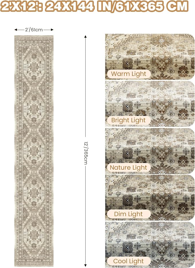Hallway Runner Rug 2x12 Extra Long Washable Runner, Non Slip Runner - Image 2