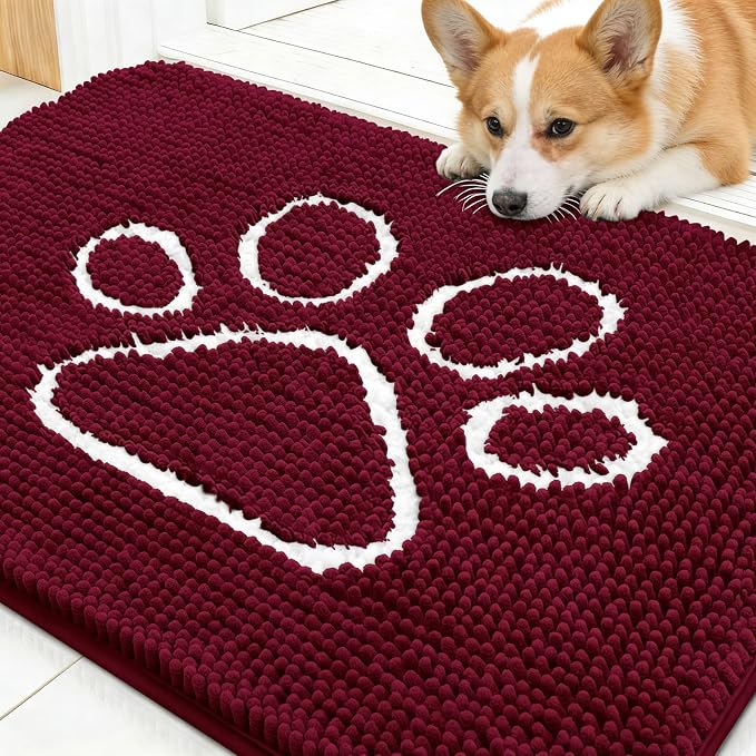 OLANLY Dog Door Mat for Muddy Paws 30x20, Paw Print Design Chenille Mud Mat | by OLANLY