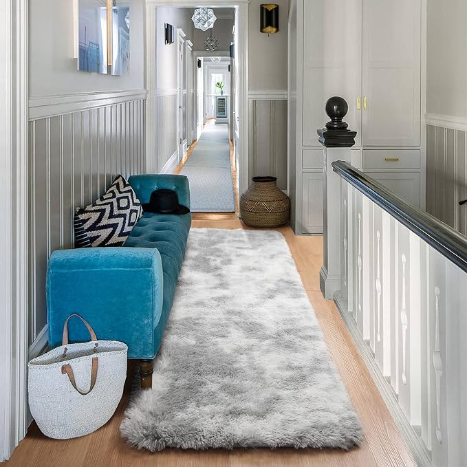 Runner Rugs for Bedroom Living Room, Fluffy Tie-Dye Light Grey 2x6 Area Rug | - Image 7