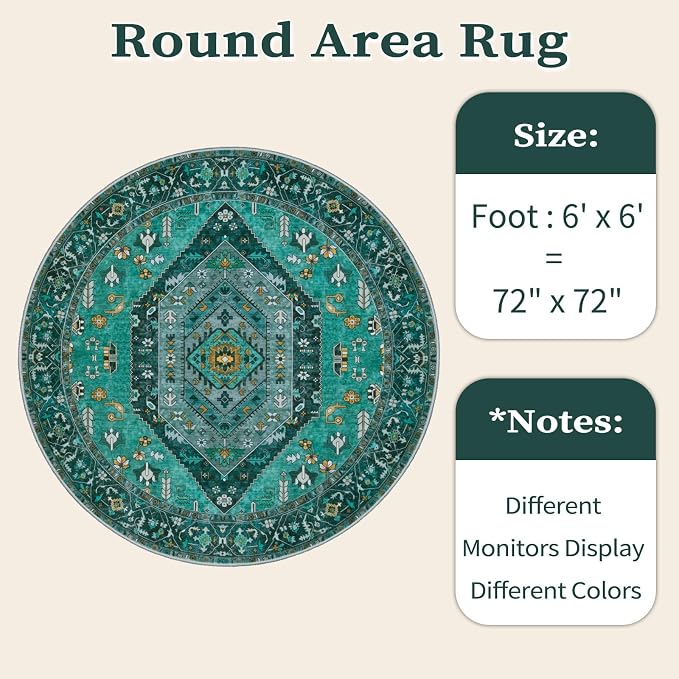 SERISSA 6ft Washable Non Slip Round Boho Area Rug - Image 6