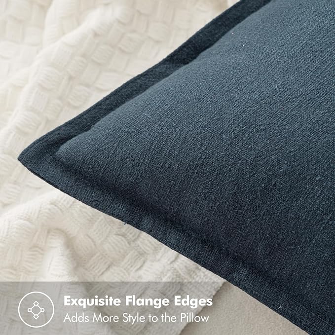 MIULEE Decorative Linen Pillow Covers 18x18 Inch Deep Blue | Boho Farmhouse​ - Image 2