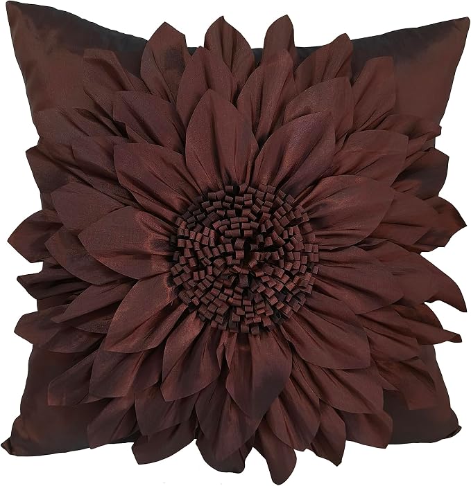 Brown Accent 3D Flower Decorative Throw Pillow Covers by BellasGifts