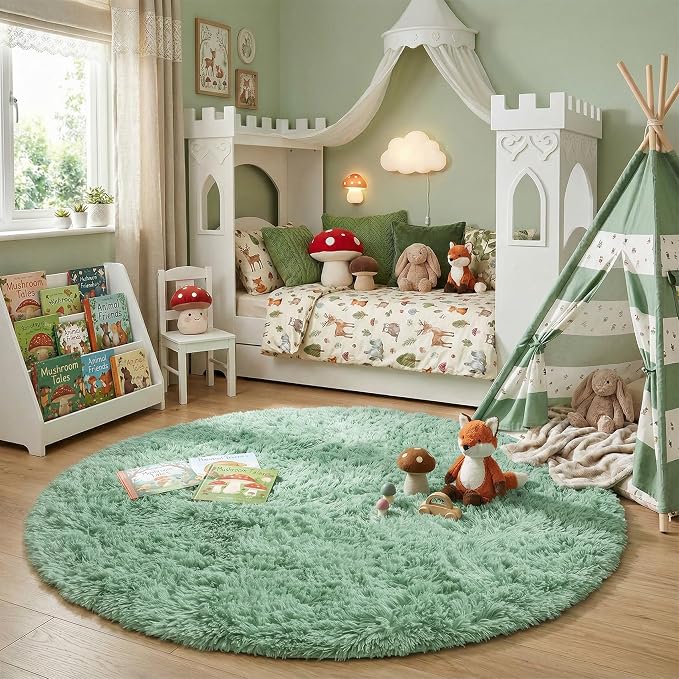 Amdrebio Sage Green Shag Round Circle Area Rug 6Ft - Image 7