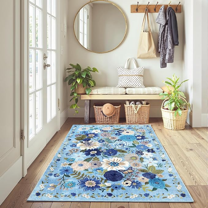 Floral Entryway 3x5 Rug for Bathroom Bedroom Washable Rug | Non Slip Soft - Image 2