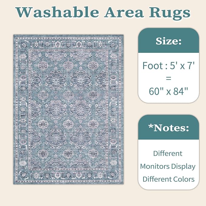 SERISSA 5x7 Washable Non Slip Floral Boho Area Rug - Image 6