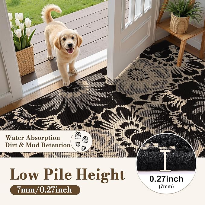 Findosom Washable Area Rug 4x6, Non Slip High-Low Textured Floral Rugs - Image 3