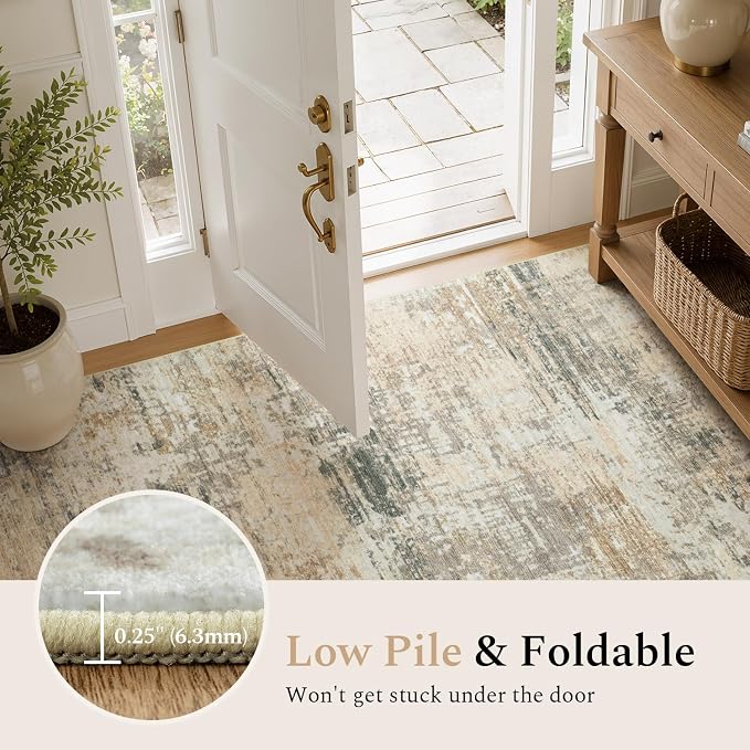 Rugflix 5x7 Area Rugs for Living Room, Washable Gold Beige Grey Large Rug | - Image 6