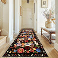 Black Brown Floral Hallway Runner Rug 3x7 by WelcometoBabovid