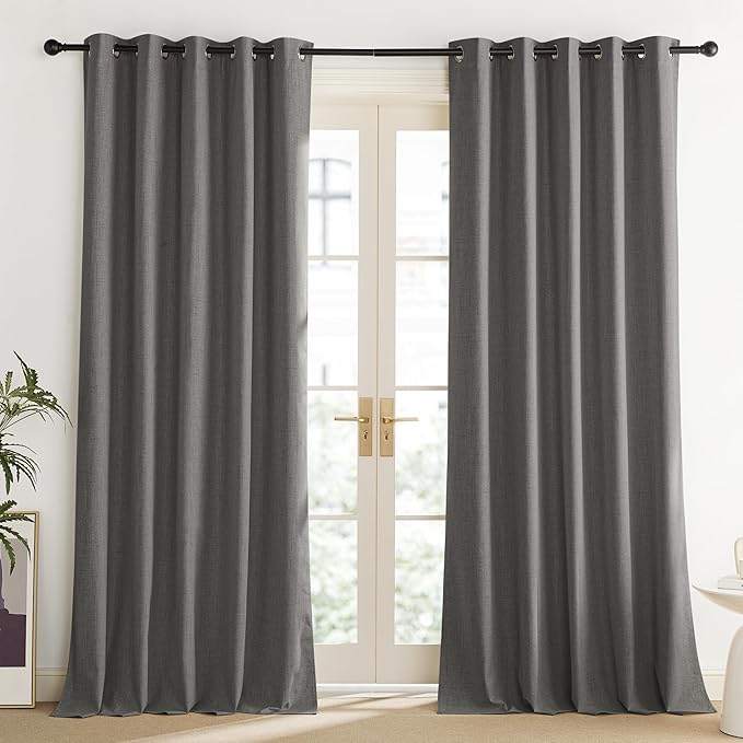 NICETOWN Grizzle Gray Vintage Linen 100% Blackout Curtains - Image 2