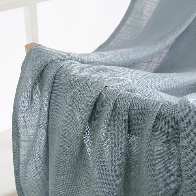 MIULEE Dusty Blue Linen Curtains 42x63 Inch 2 Panel - Image 6