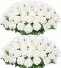 Ouddy Decor 50 Pcs Artificial White Roses Bulk Realistic Silk Roses with Long Stems Fake Roses Flowers for Wedding Bridal Bouquet DIY Table Centerpieces Arrangement Valentines Day Home Decor, White