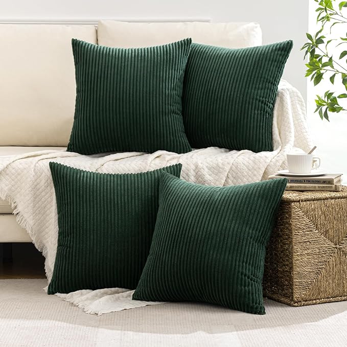 MIULEE Soft Corduroy Decorative Throw Pillow Covers Army Green 18x18 | Set of 4 - Image 5