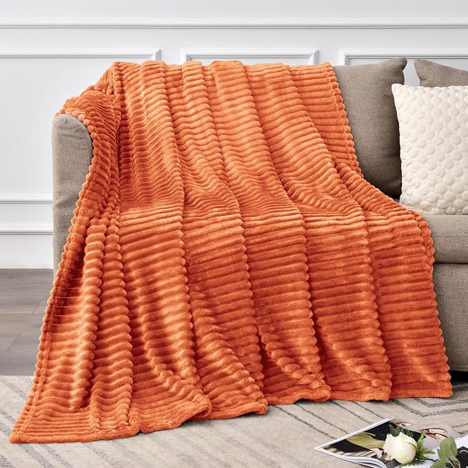 BEDELITE 3D Ribbed Burt Orange Fleece Twin Fall Blanket - Image 2