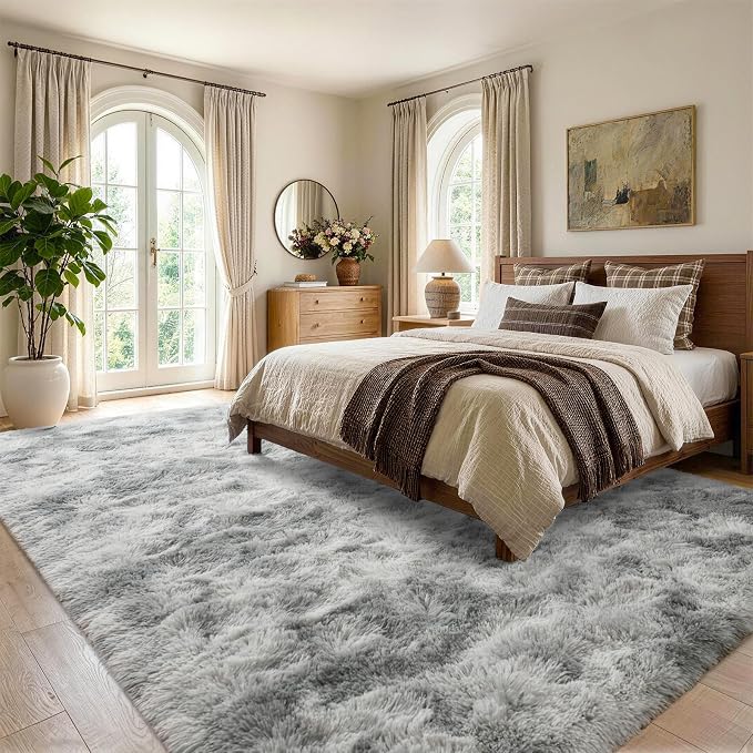 4x6 Tie-Dyed Grey Fluffy Soft Area Rug Non-Slip - Image 3