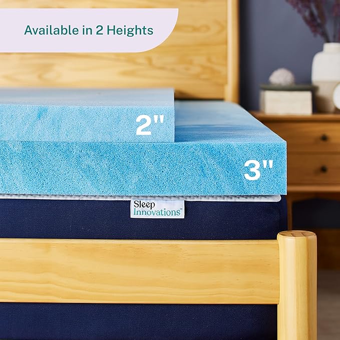 Sleep Innovations 2 Inch Cooling Gel Infused Memory Foam Mattress Topper, King Size, Cool Comfort, Medium Support