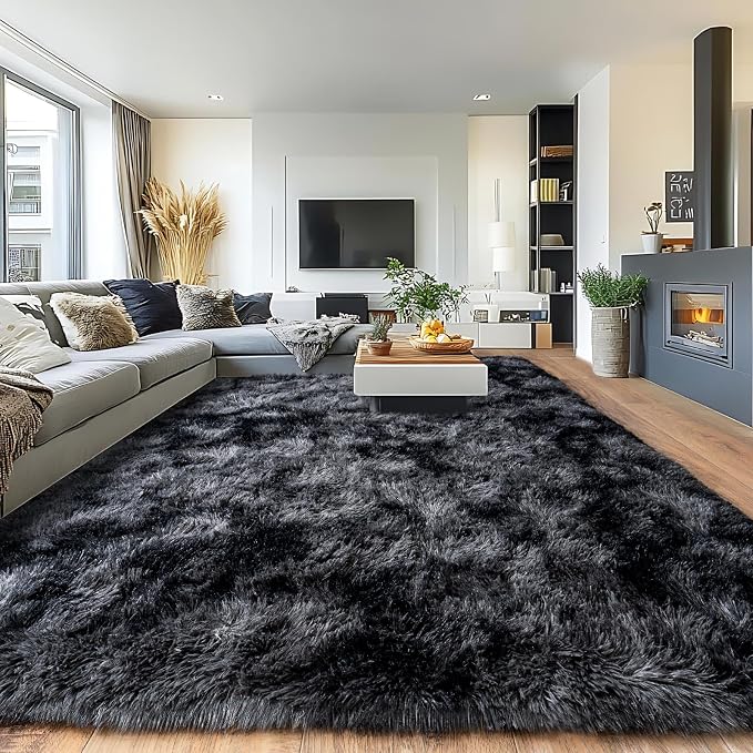 Pionblank 8x10 Rug for Living Room, Fluffy Plush Large Area Rug, Dark Grey | by PIONBLANK